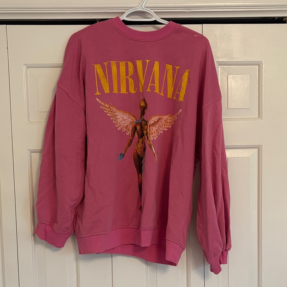 H&M Pink Nirvana Crewneck Sweatshirt with Angel Graphic